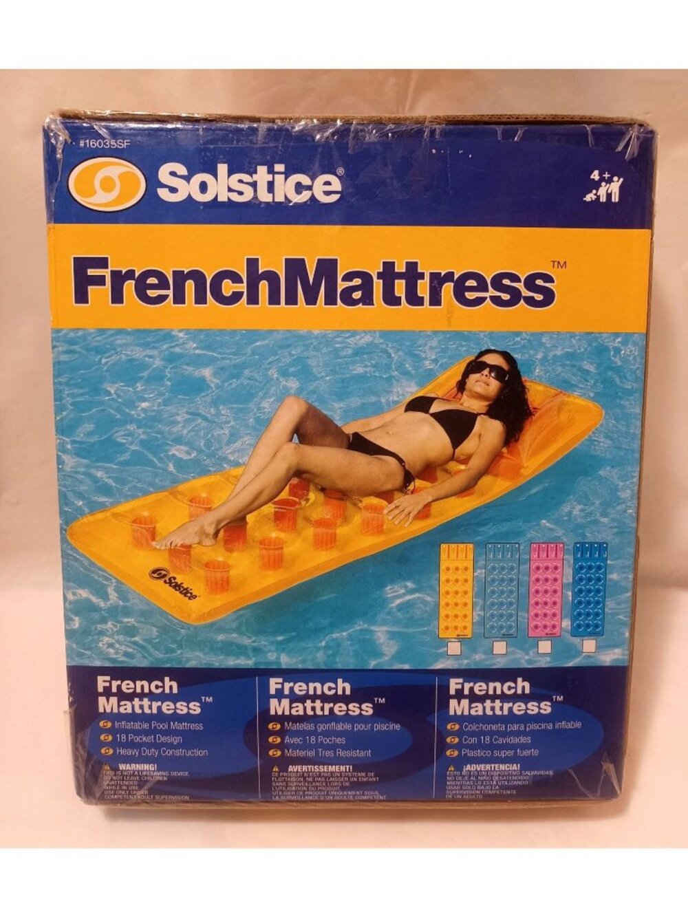 Solstice French Mattress Inflatable Pool Float With 18-Pocket Design Heavy-Duty